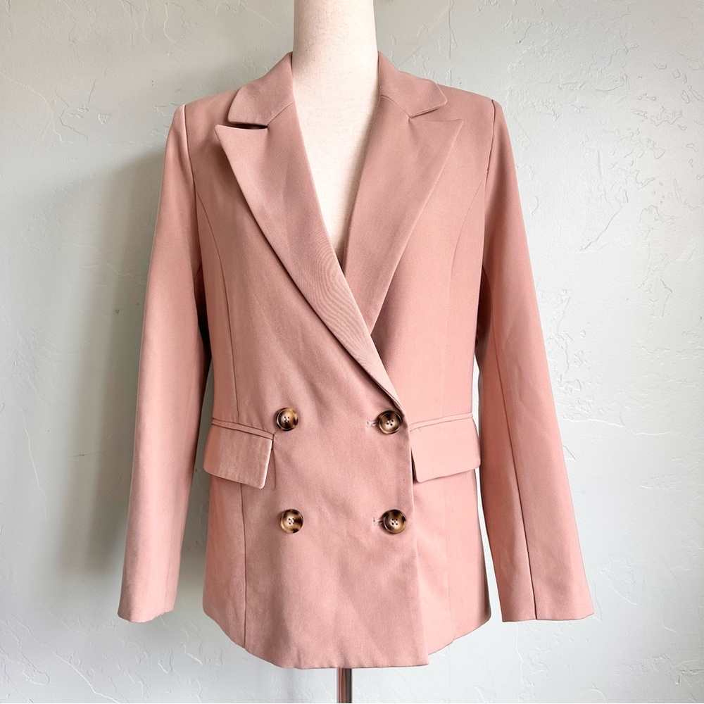 7 For All Mankind Women Luxe Blush Pink Double-Breasted Blazer Jacket Small EUC